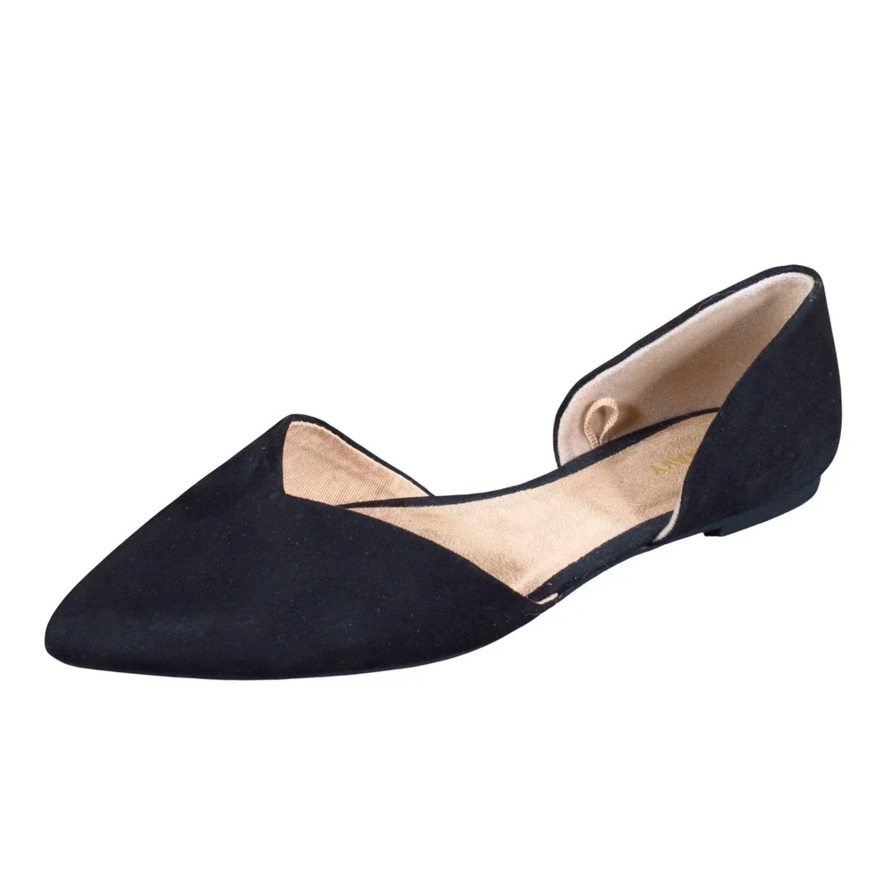 Old Navy D'Orsay Women Pointed Toe Flat 7 Career Professional Black Faux Suede